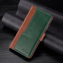 For Samsung Galaxy S22 Ultra 5G Retro Texture Contrast Color Side Buckle Horizontal Flip Leather Case with Holder & Card Slots & Wallet(Light Brown + Green)
