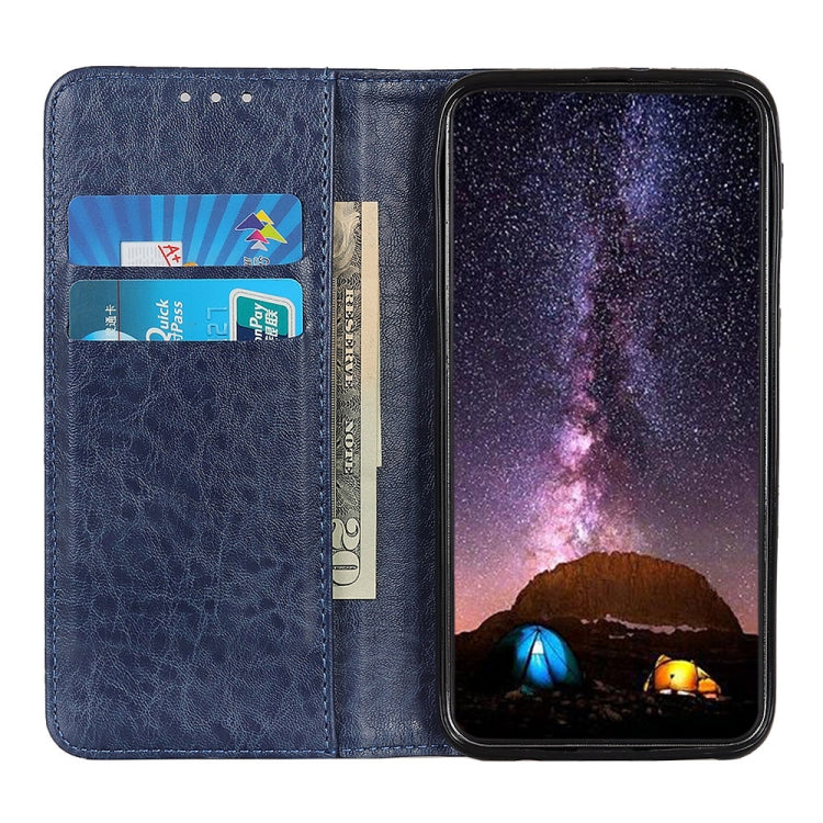 For Samsung Galaxy S22 5G Magnetic Crazy Horse Texture Horizontal Flip Leather Case with Holder & Card Slots & Wallet(Blue)