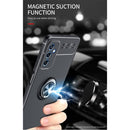 For Samsung Galaxy M52 5G Metal Ring Holder 360 Degree Rotating TPU Phone Case(Black+Rose Gold)