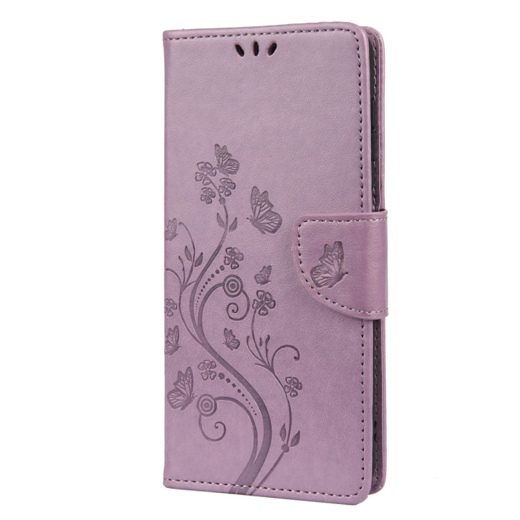 For Samsung Galaxy A13 5G Butterfly Flower Pattern Horizontal Flip Leather Phone Case with Card Slot & Holder(Light Purple)