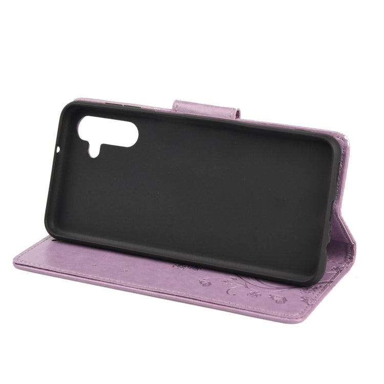 For Samsung Galaxy A13 5G Butterfly Flower Pattern Horizontal Flip Leather Phone Case with Card Slot & Holder(Light Purple)