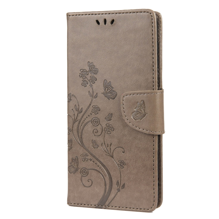 For Samsung Galaxy A13 5G Butterfly Flower Pattern Horizontal Flip Leather Phone Case with Card Slot & Holder(Grey)