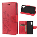 For Samsung Galaxy A13 5G Butterfly Flower Pattern Horizontal Flip Leather Phone Case with Card Slot & Holder(Red)