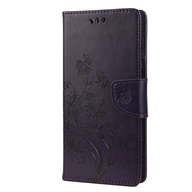 For Samsung Galaxy A13 5G Butterfly Flower Pattern Horizontal Flip Leather Phone Case with Card Slot & Holder(Dark Purple)