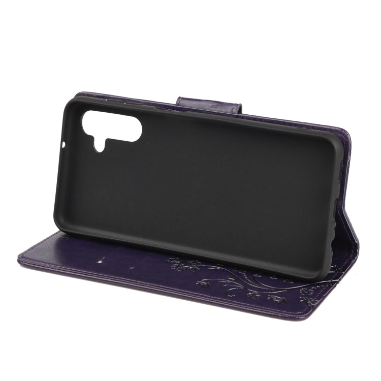 For Samsung Galaxy A13 5G Butterfly Flower Pattern Horizontal Flip Leather Phone Case with Card Slot & Holder(Dark Purple)