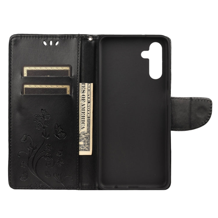 For Samsung Galaxy A13 5G Butterfly Flower Pattern Horizontal Flip Leather Phone Case with Card Slot & Holder(Black)