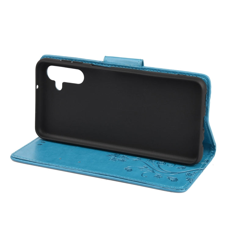 For Samsung Galaxy A13 5G Butterfly Flower Pattern Horizontal Flip Leather Phone Case with Card Slot & Holder(Blue)