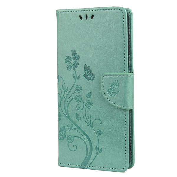 For Samsung Galaxy A13 5G Butterfly Flower Pattern Horizontal Flip Leather Phone Case with Card Slot & Holder(Green)
