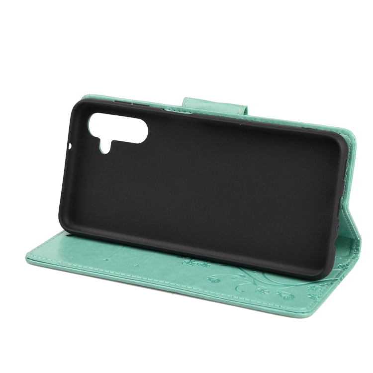 For Samsung Galaxy A13 5G Butterfly Flower Pattern Horizontal Flip Leather Phone Case with Card Slot & Holder(Green)