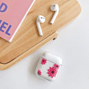 For AirPods 1 / 2 High Transparent TPU Colorful Painting Earphone Protective Case with Hook(Red Flowers)