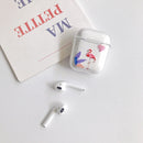 For AirPods 1 / 2 High Transparent TPU Colorful Painting Earphone Protective Case with Hook(Flamingo)
