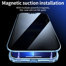 Anti-peeping Magnetic Metal Frame Double-sided Tempered Glass Phone Case For iPhone 13(Sierra Blue)