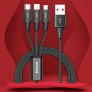 Baseus CAJS000001 Rapid Series 3.5A USB to 8 Pin + USB-C / Type-C + Micro USB Data Cable, Cable Length: 1.2cm(Black)