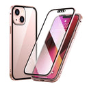 HD Magnetic Metal Frame Double-sided Tempered Glass Phone Case For iPhone 13 mini(Pink)