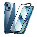 HD Magnetic Metal Frame Double-sided Tempered Glass Phone Case For iPhone 13 mini(Sierra Blue)