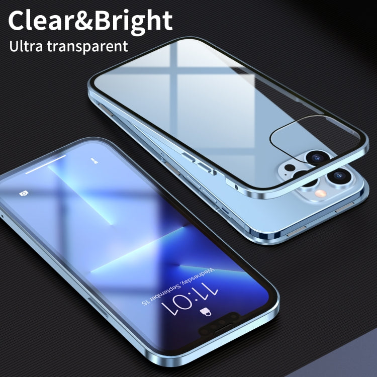 HD Magnetic Metal Frame Double-sided Tempered Glass Phone Case For iPhone 13 mini(Sierra Blue)