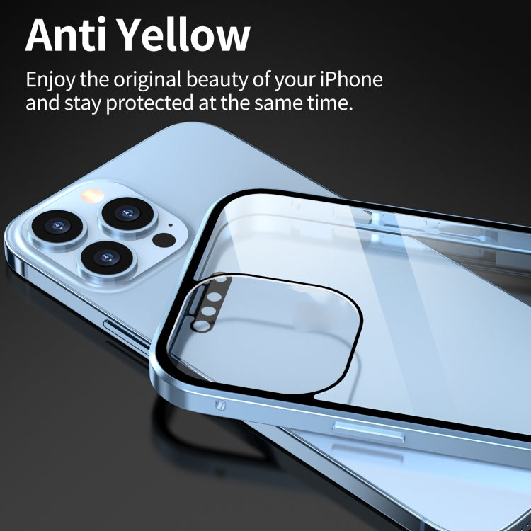 HD Magnetic Metal Frame Double-sided Tempered Glass Phone Case For iPhone 13 mini(Sierra Blue)