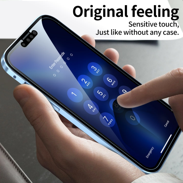 HD Magnetic Metal Frame Double-sided Tempered Glass Phone Case For iPhone 13 mini(Sierra Blue)