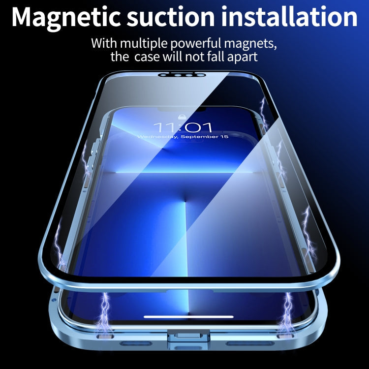 HD Magnetic Metal Frame Double-sided Tempered Glass Phone Case For iPhone 13 mini(Sierra Blue)