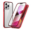 HD Magnetic Metal Frame Double-sided Tempered Glass Phone Case For iPhone 13 Pro(Red)