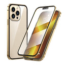 HD Magnetic Metal Frame Double-sided Tempered Glass Phone Case For iPhone 13 Pro(Gold)