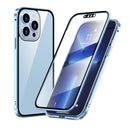 HD Magnetic Metal Frame Double-sided Tempered Glass Phone Case For iPhone 13 Pro(Sierra Blue)