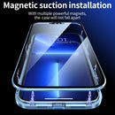 HD Magnetic Metal Frame Double-sided Tempered Glass Phone Case For iPhone 13 Pro(Sierra Blue)