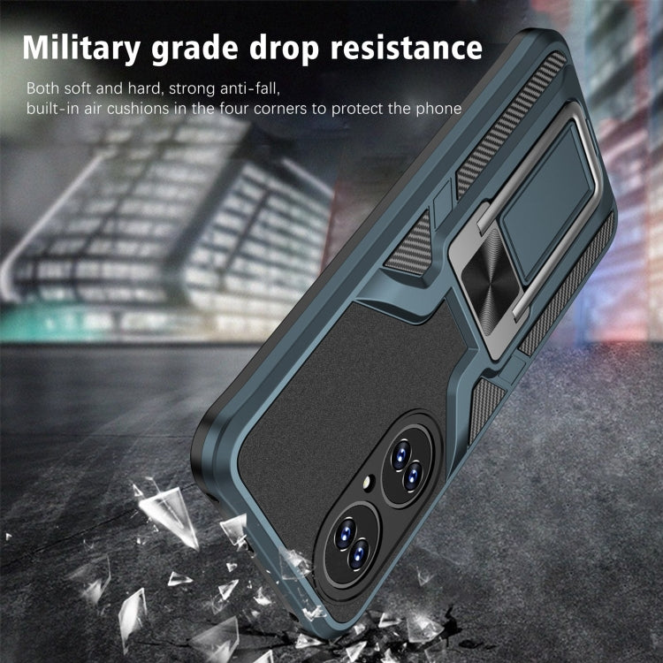 For Huawei P50 Armor 2 in 1 Magnetic Shockproof Phone Case with Foldable Holder(Cyan)