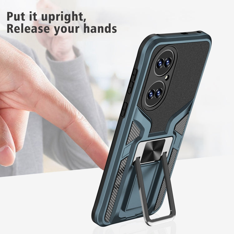 For Huawei P50 Armor 2 in 1 Magnetic Shockproof Phone Case with Foldable Holder(Cyan)