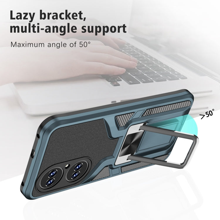 For Huawei P50 Armor 2 in 1 Magnetic Shockproof Phone Case with Foldable Holder(Cyan)