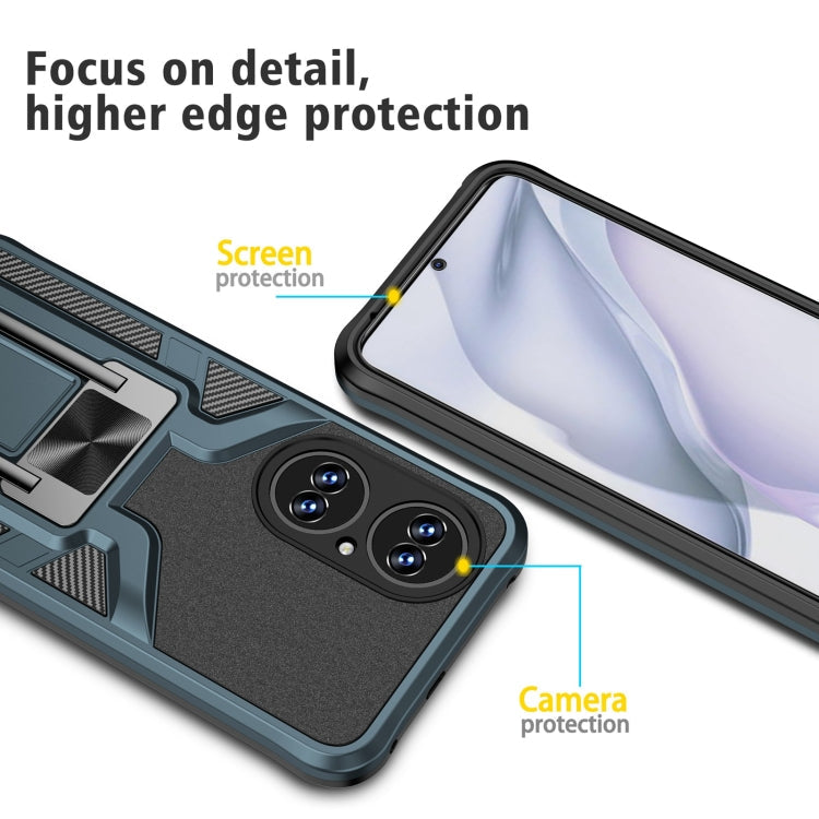 For Huawei P50 Armor 2 in 1 Magnetic Shockproof Phone Case with Foldable Holder(Cyan)