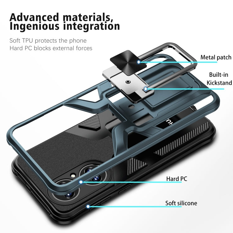 For Huawei P50 Armor 2 in 1 Magnetic Shockproof Phone Case with Foldable Holder(Cyan)