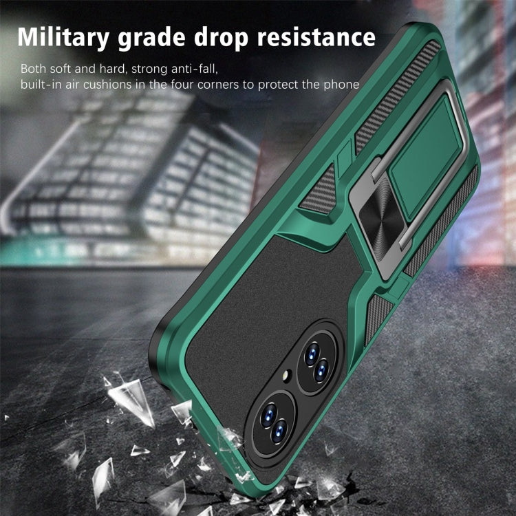 For Huawei P50 Armor 2 in 1 Magnetic Shockproof Phone Case with Foldable Holder(Green)