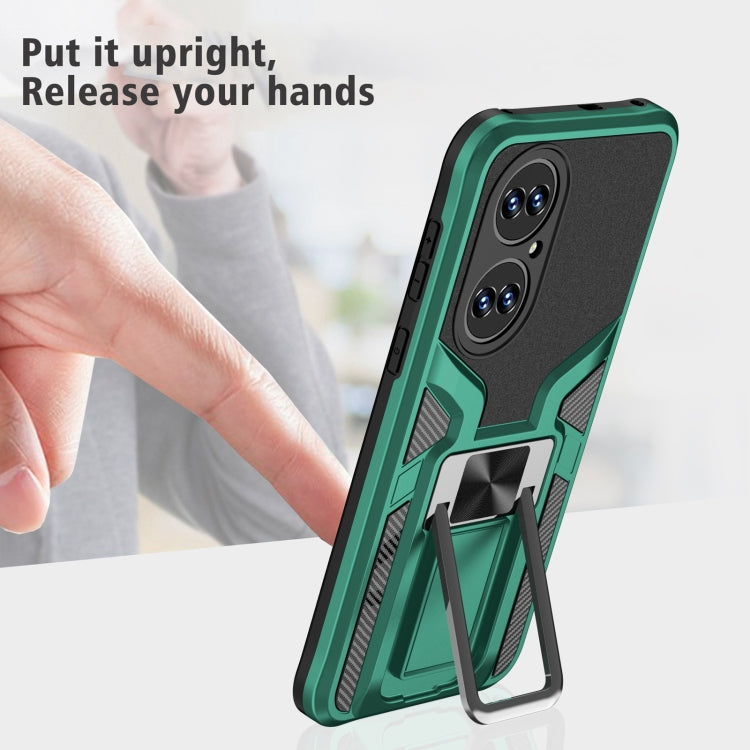 For Huawei P50 Armor 2 in 1 Magnetic Shockproof Phone Case with Foldable Holder(Green)