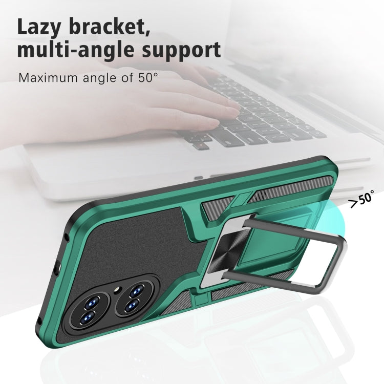 For Huawei P50 Armor 2 in 1 Magnetic Shockproof Phone Case with Foldable Holder(Green)