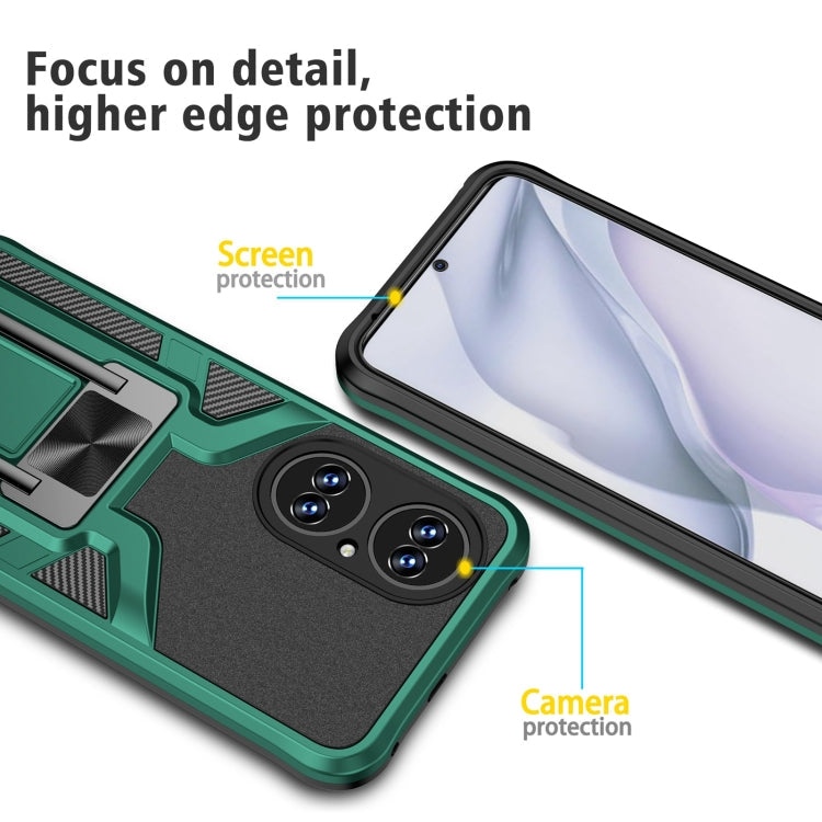 For Huawei P50 Armor 2 in 1 Magnetic Shockproof Phone Case with Foldable Holder(Green)