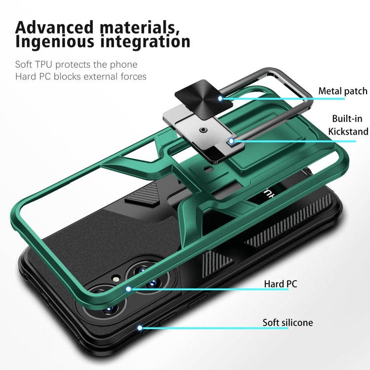 For Huawei P50 Armor 2 in 1 Magnetic Shockproof Phone Case with Foldable Holder(Green)