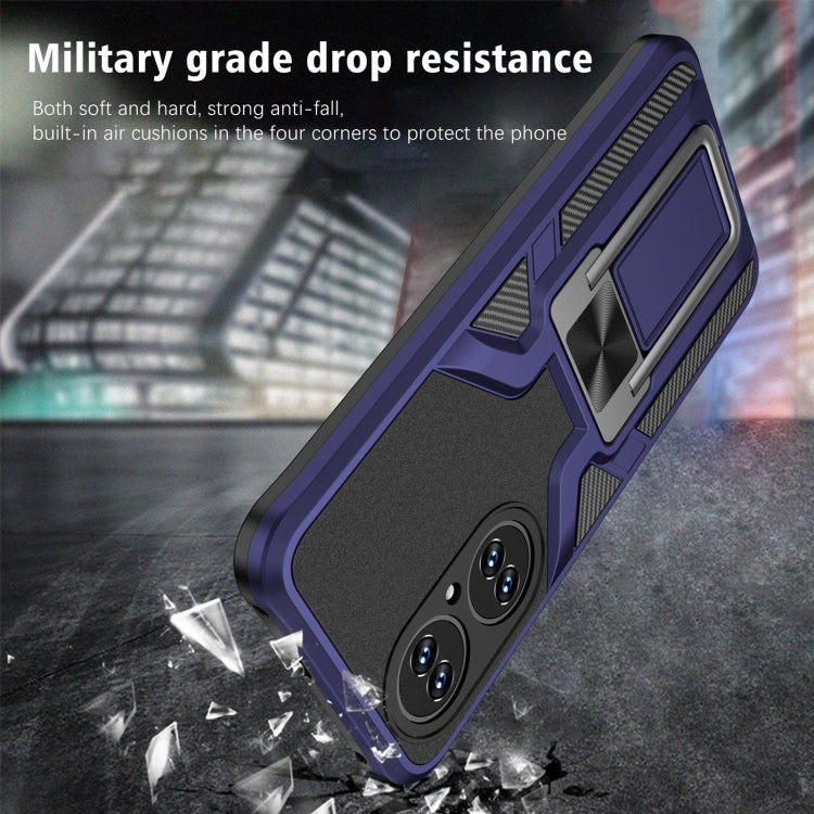 For Huawei P50 Armor 2 in 1 Magnetic Shockproof Phone Case with Foldable Holder(Blue)