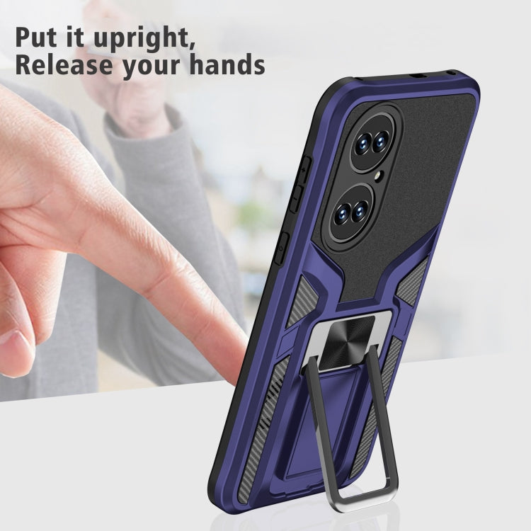 For Huawei P50 Armor 2 in 1 Magnetic Shockproof Phone Case with Foldable Holder(Blue)