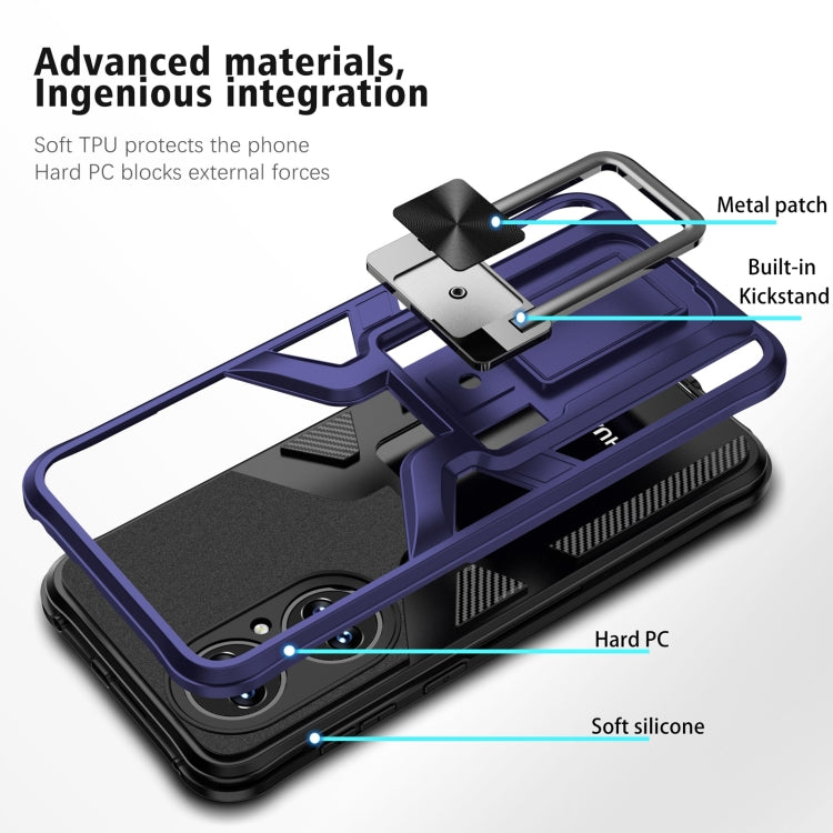 For Huawei P50 Armor 2 in 1 Magnetic Shockproof Phone Case with Foldable Holder(Blue)