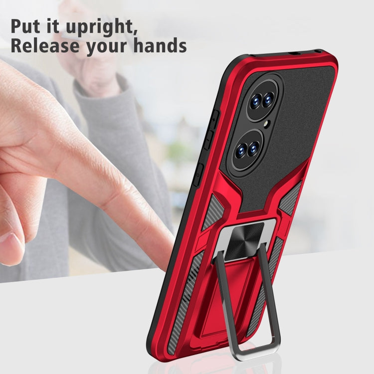 For Huawei P50 Armor 2 in 1 Magnetic Shockproof Phone Case with Foldable Holder(Red)