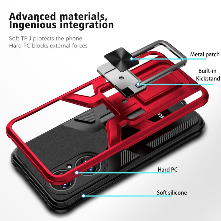 For Huawei P50 Armor 2 in 1 Magnetic Shockproof Phone Case with Foldable Holder(Red)