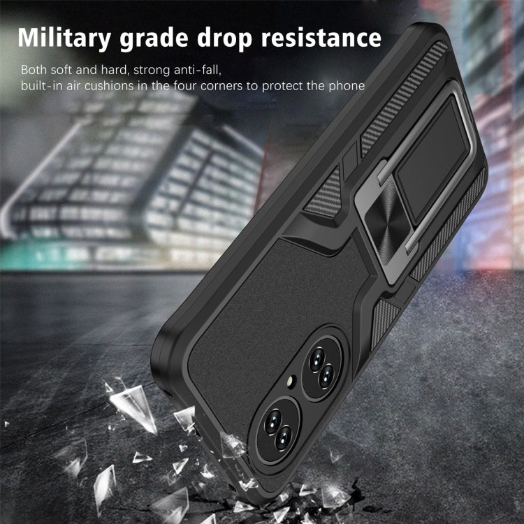 For Huawei P50 Armor 2 in 1 Magnetic Shockproof Phone Case with Foldable Holder(Black)