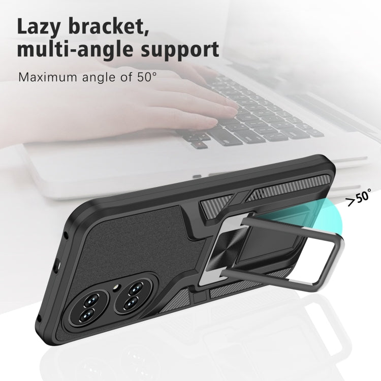 For Huawei P50 Armor 2 in 1 Magnetic Shockproof Phone Case with Foldable Holder(Black)