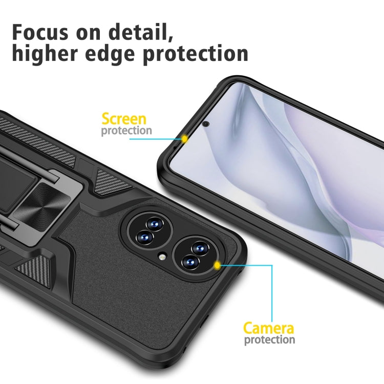 For Huawei P50 Armor 2 in 1 Magnetic Shockproof Phone Case with Foldable Holder(Black)