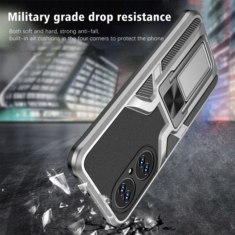 For Huawei P50 Armor 2 in 1 Magnetic Shockproof Phone Case with Foldable Holder(Silver)