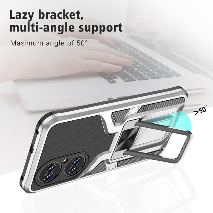 For Huawei P50 Armor 2 in 1 Magnetic Shockproof Phone Case with Foldable Holder(Silver)