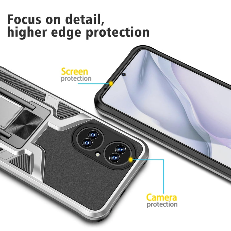 For Huawei P50 Armor 2 in 1 Magnetic Shockproof Phone Case with Foldable Holder(Silver)
