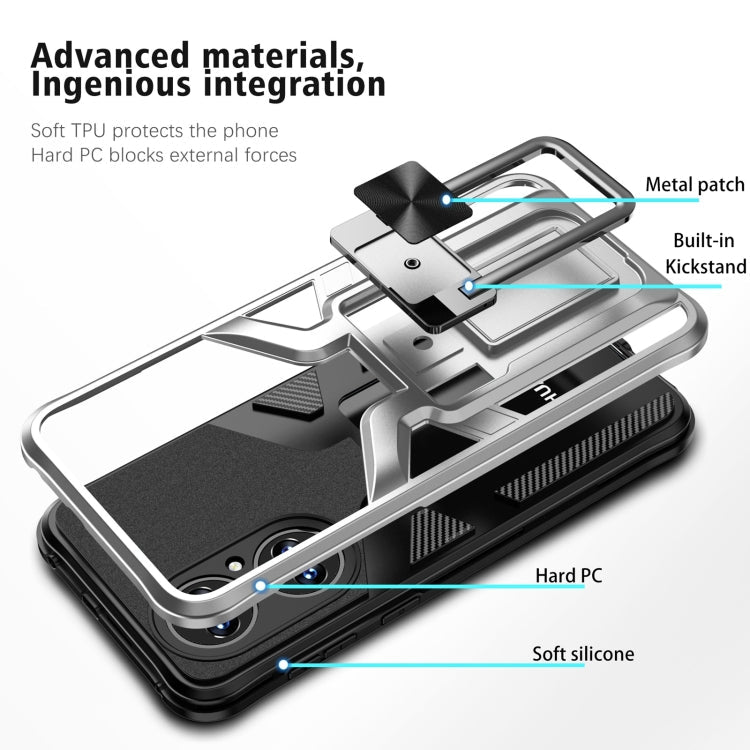 For Huawei P50 Armor 2 in 1 Magnetic Shockproof Phone Case with Foldable Holder(Silver)
