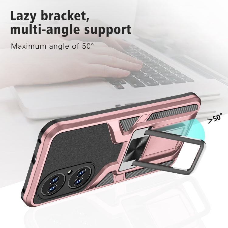 For Huawei P50 Armor 2 in 1 Magnetic Shockproof Phone Case with Foldable Holder(Rose Gold)